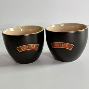 BAILEYS Irish Cream Ceramic Set of 2 - Black Red Tan YOURS & MINE Cups Bowls 8oz